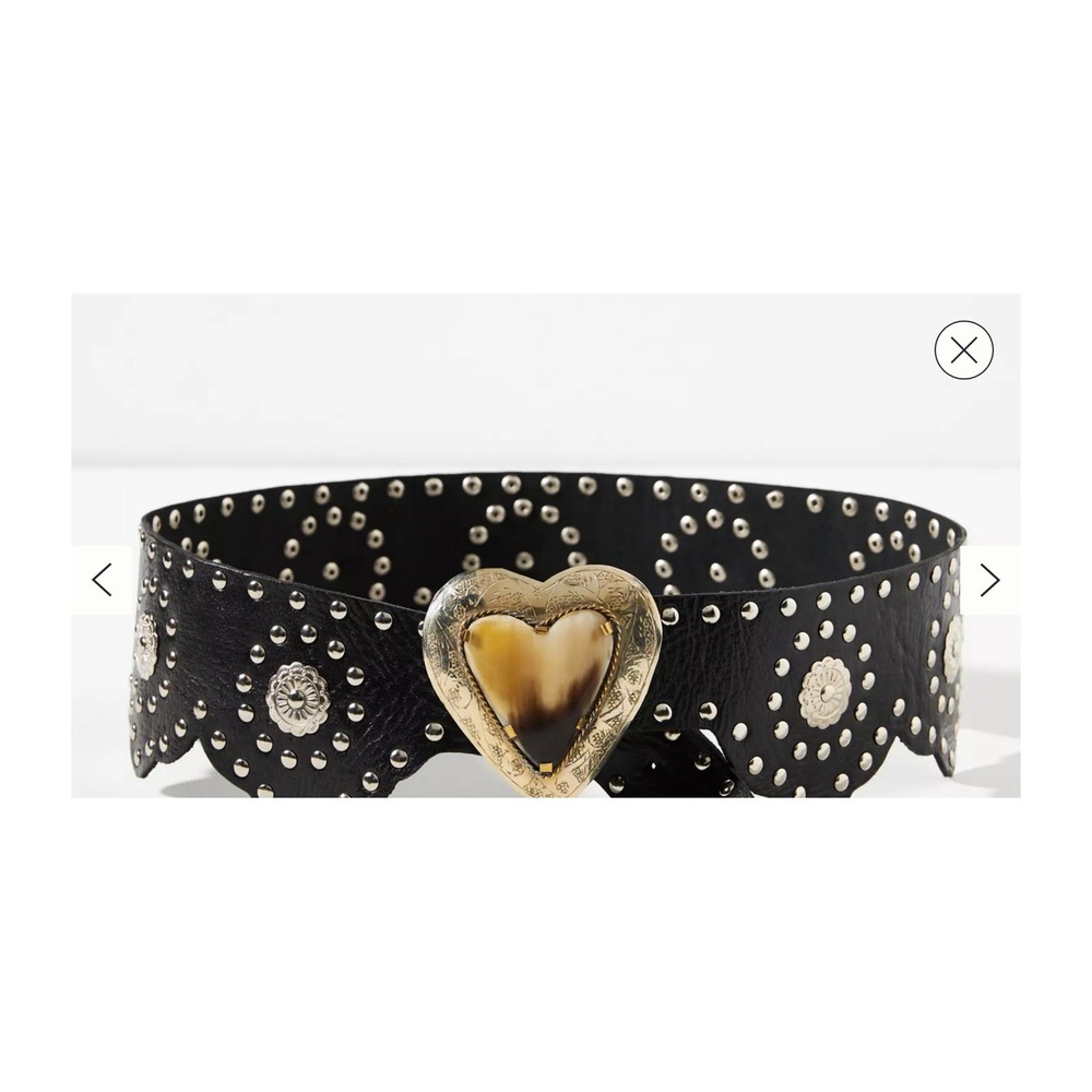 NEW ANTHROPOLOGIE Z&L WESTERN Heart Black STUDDED LEATHER BELT